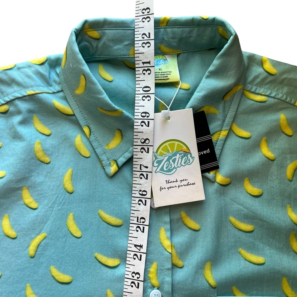 Zesties Retro 80s Style Lime Wedge Beach Shirt Button Short Sleeve Blue Size XL - Picture 9 of 9